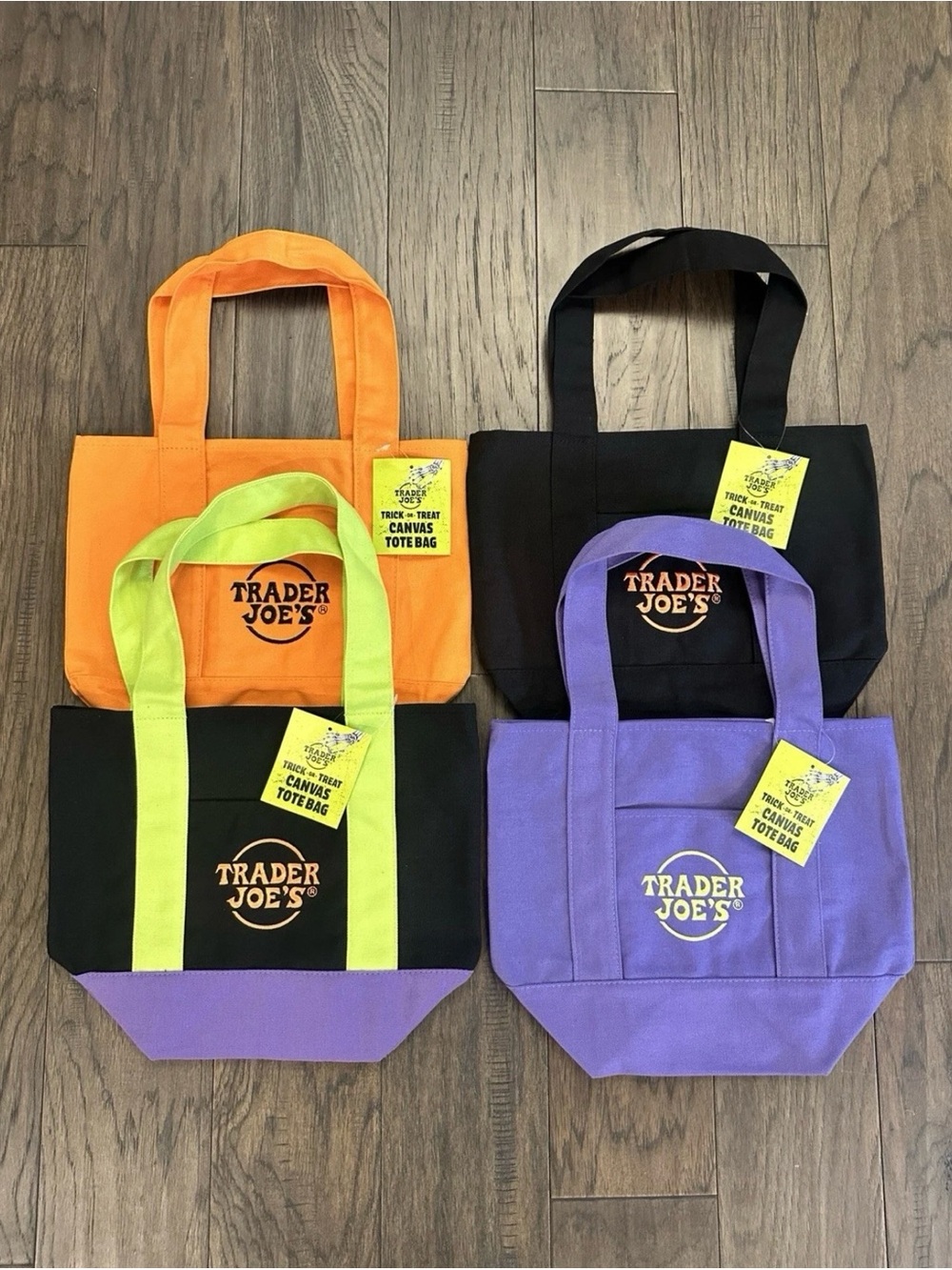 Trader Joe's Purple Canvas Tote Bag - Small Halloween Set of 4